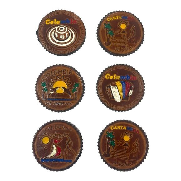 Columbia Handcrafted Leather Coasters Set Of 6 WIth Holder Colombian Souvenirs - Picture 8 of 16